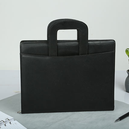 Black Leather Folder with Handle