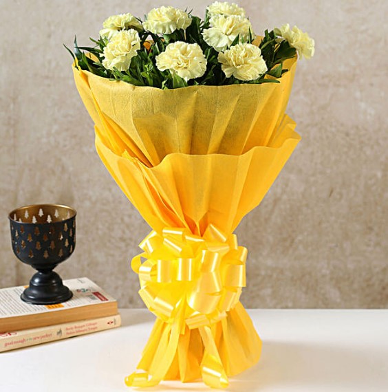 8 Yellow Carnations Bouquet- Small